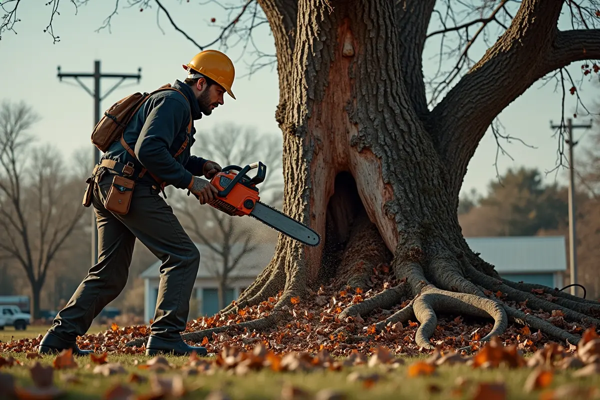 person cutting down a tree
