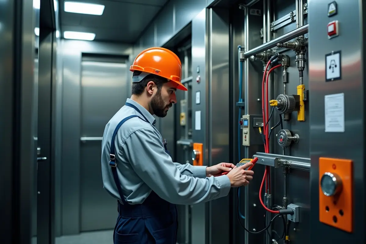 technician inspecting elevator machinery to prevent costly building revenue losses