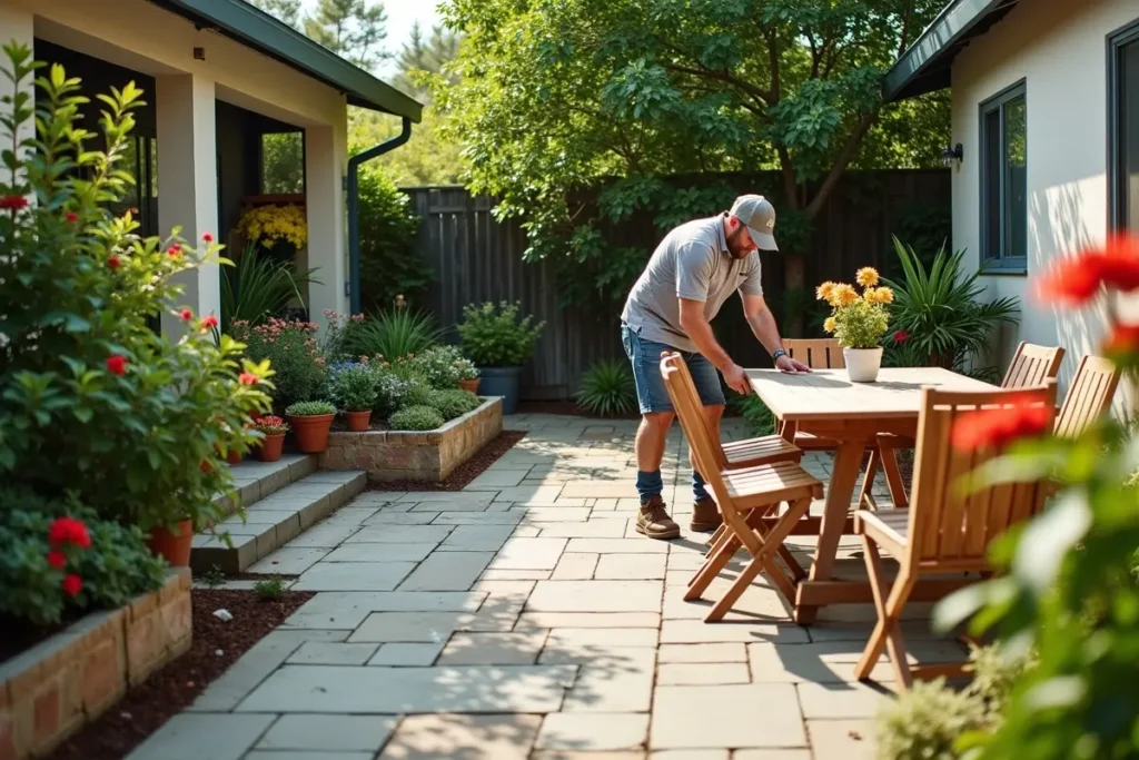 homeowner refreshing neglected outdoor space into vibrant usable area