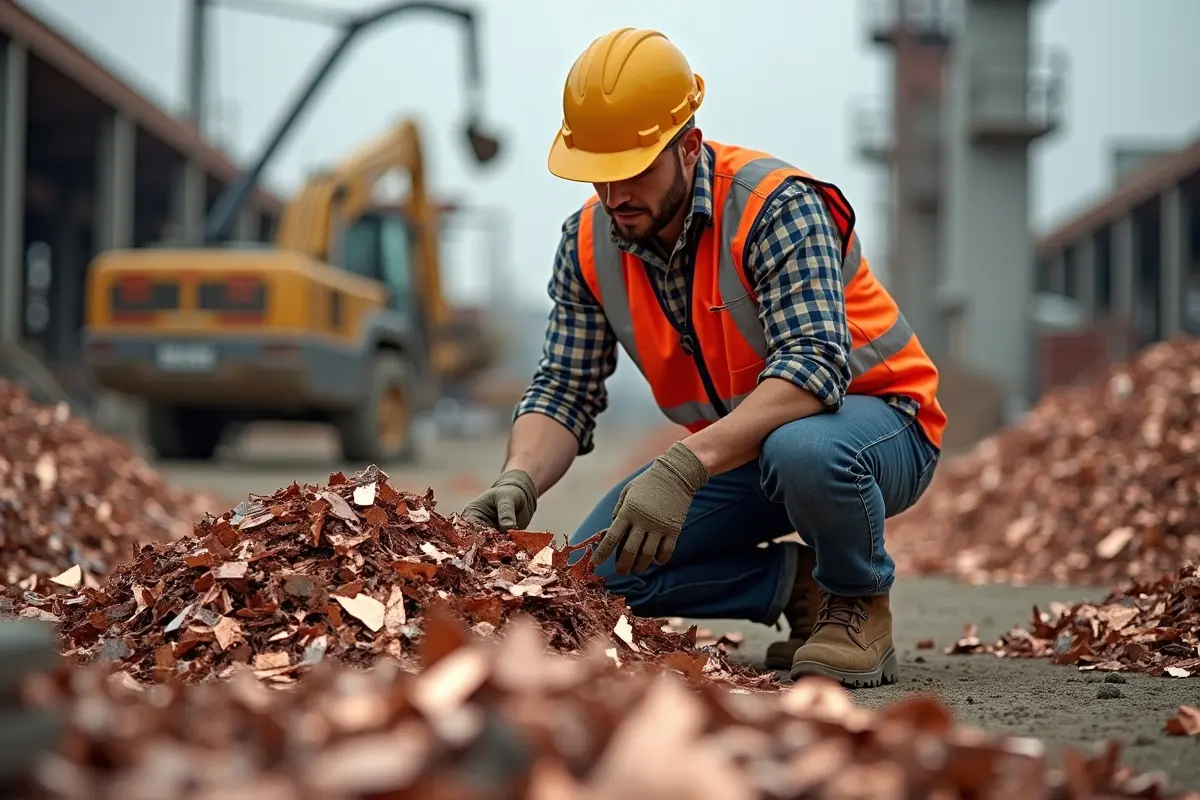 contractor sorting copper waste at construction site