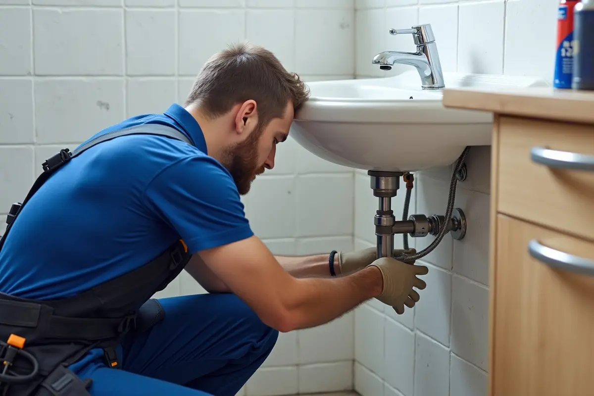 plumber fixing common bathroom drainage problems in residential home