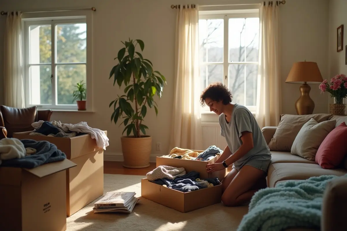 person organising and downsizing belongings before moving to new home