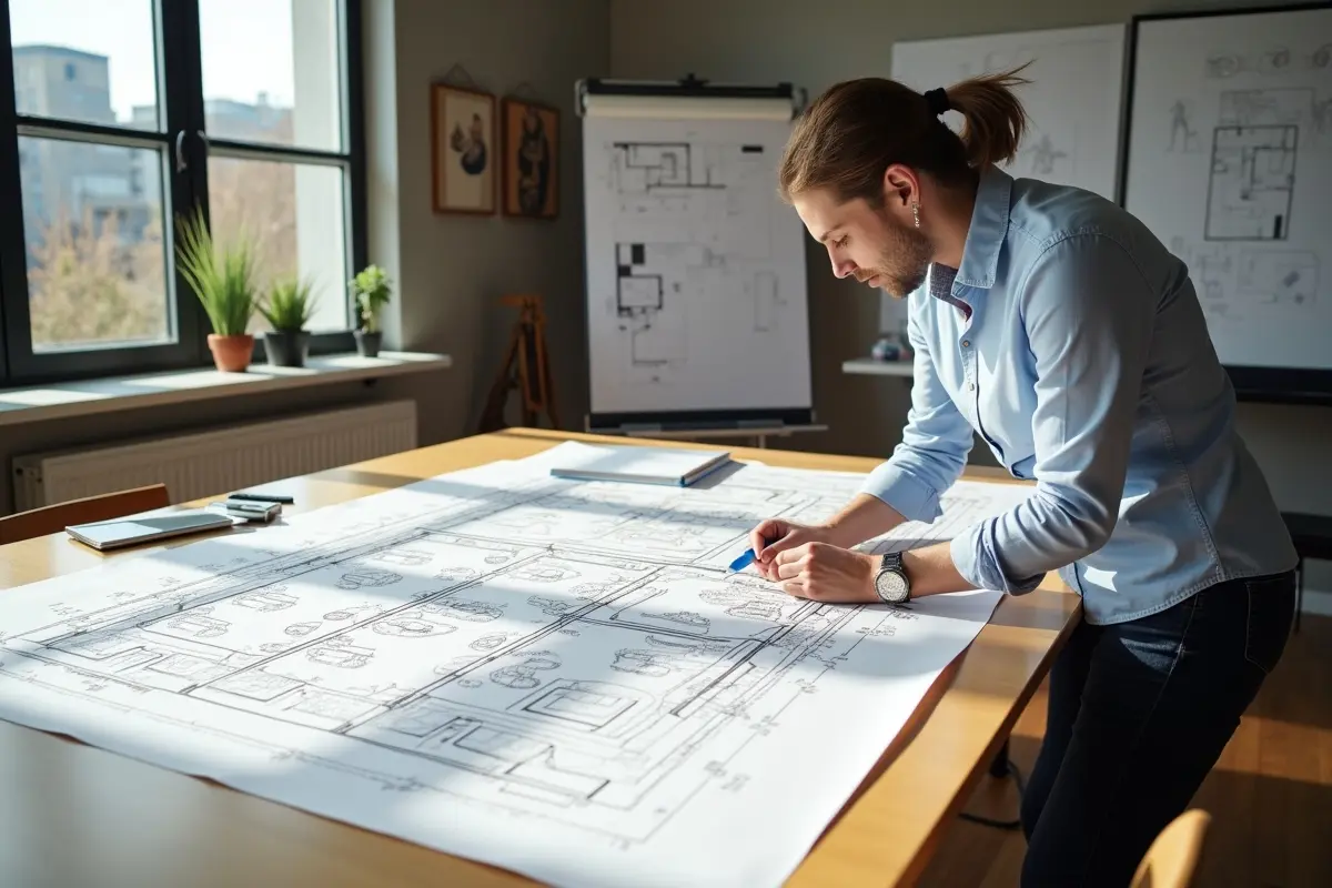 event planner designing floor plan to maximize guest interaction and participation