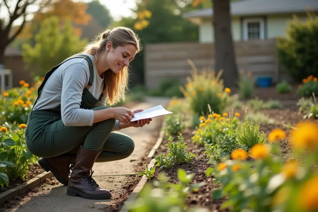 homeowner following seasonal checklist for sustainable garden maintenance success
