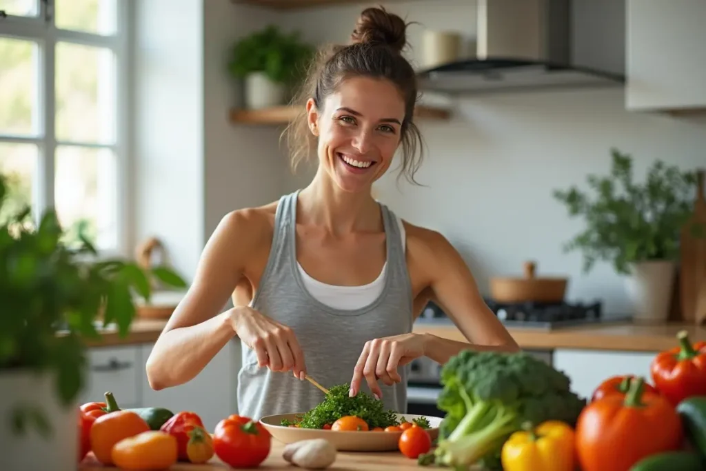 person supporting immune system through healthy gut and balanced nutrition