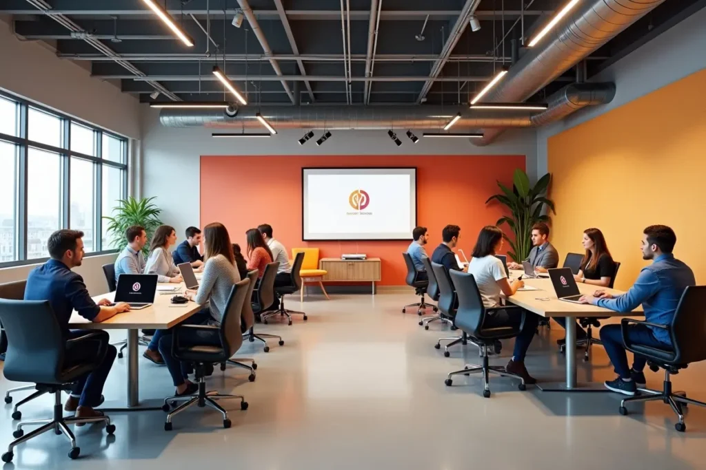 business creating cohesive brand identity through strategic workplace color schemes