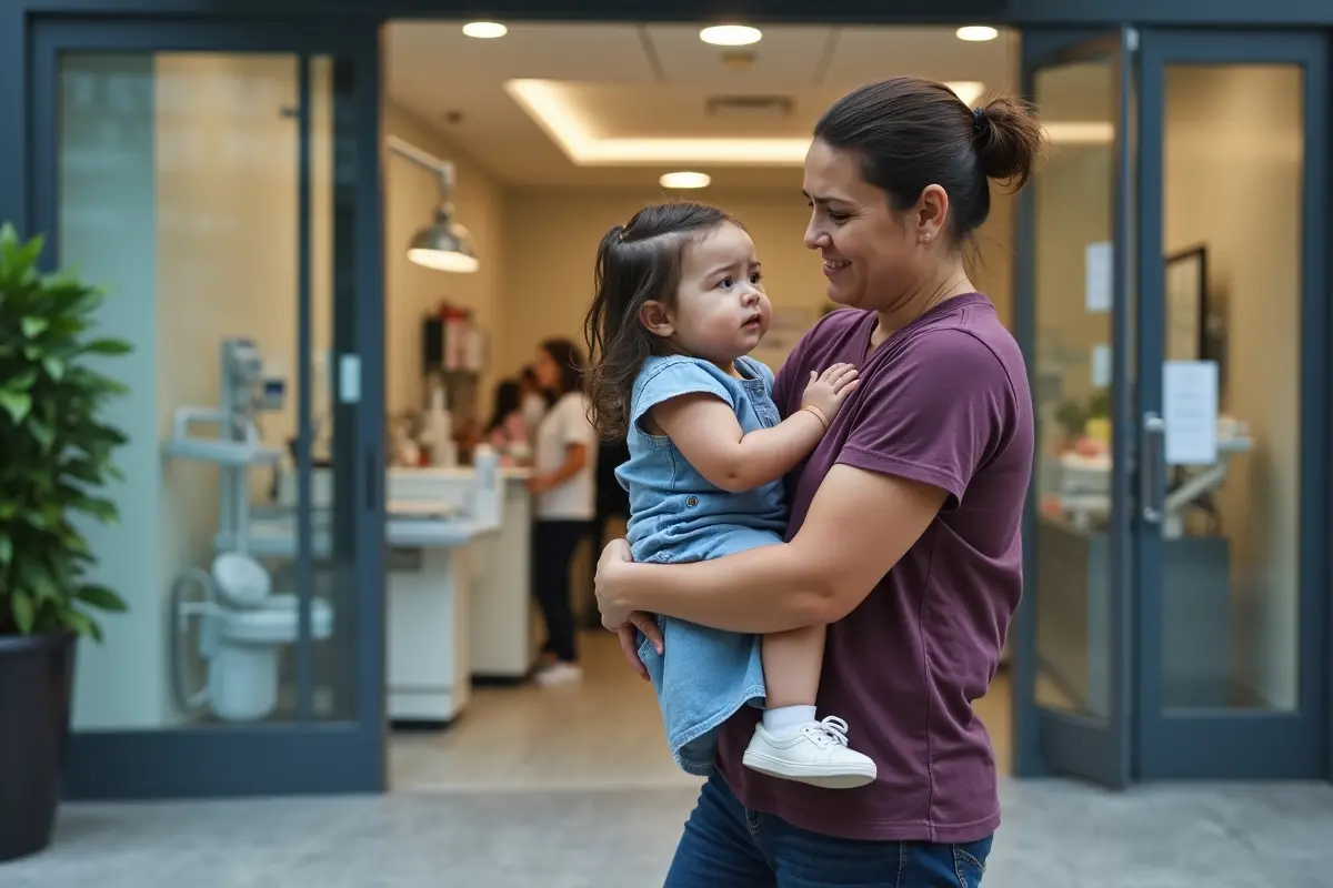 concerned parent taking child to emergency dentist for urgent care