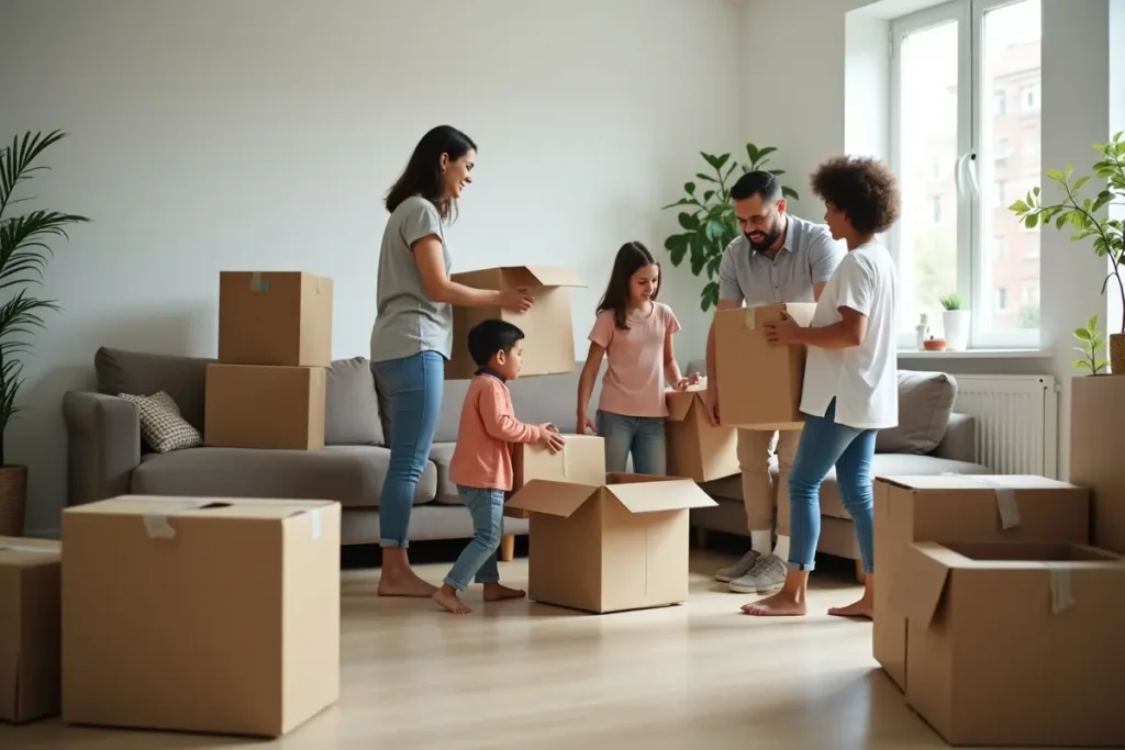 family organizing belongings efficiently for a faster smoother home relocation
