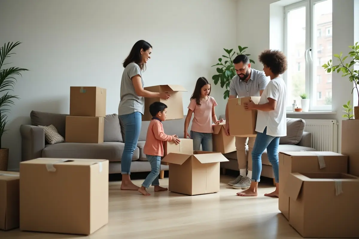 family organizing belongings efficiently for a faster smoother home relocation