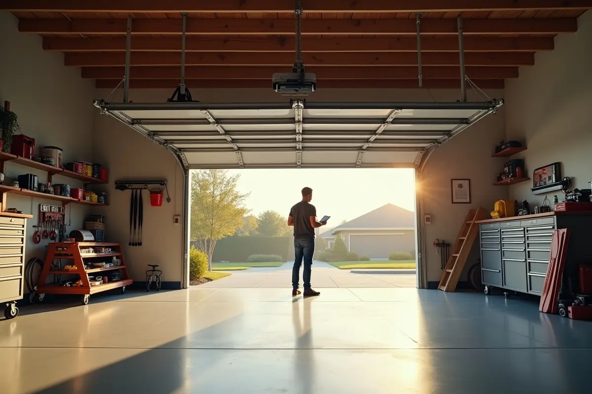 homeowner comparing belt and chain garage door opener systems