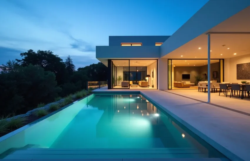 modern swimming pool integrated seamlessly into existing home architecture
