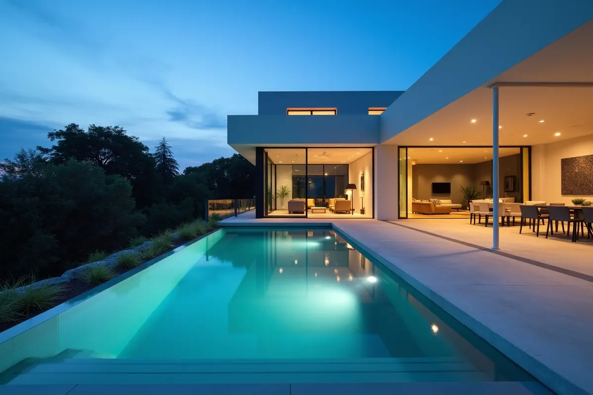 modern swimming pool integrated seamlessly into existing home architecture