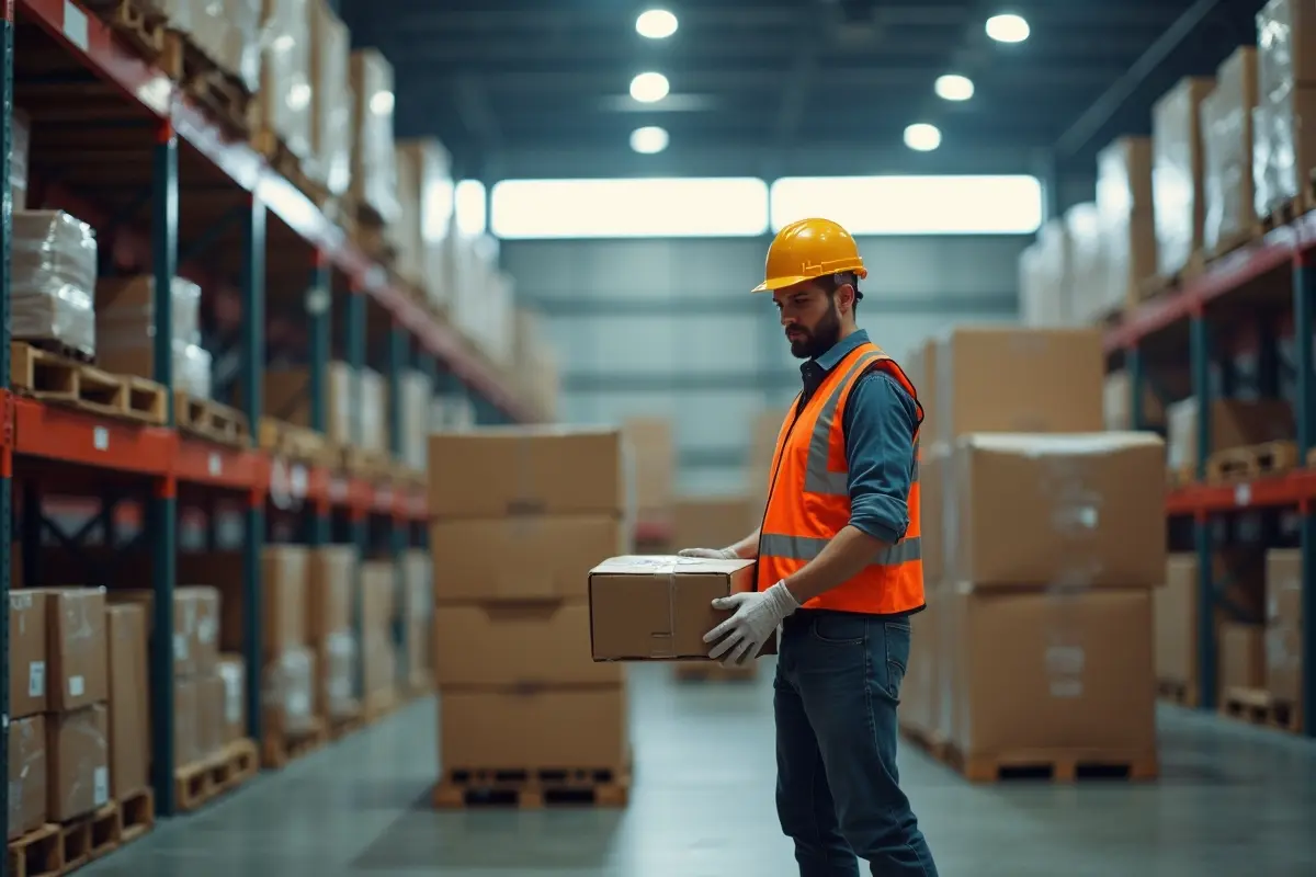 worker preparing palletized goods for safe and efficient shipping