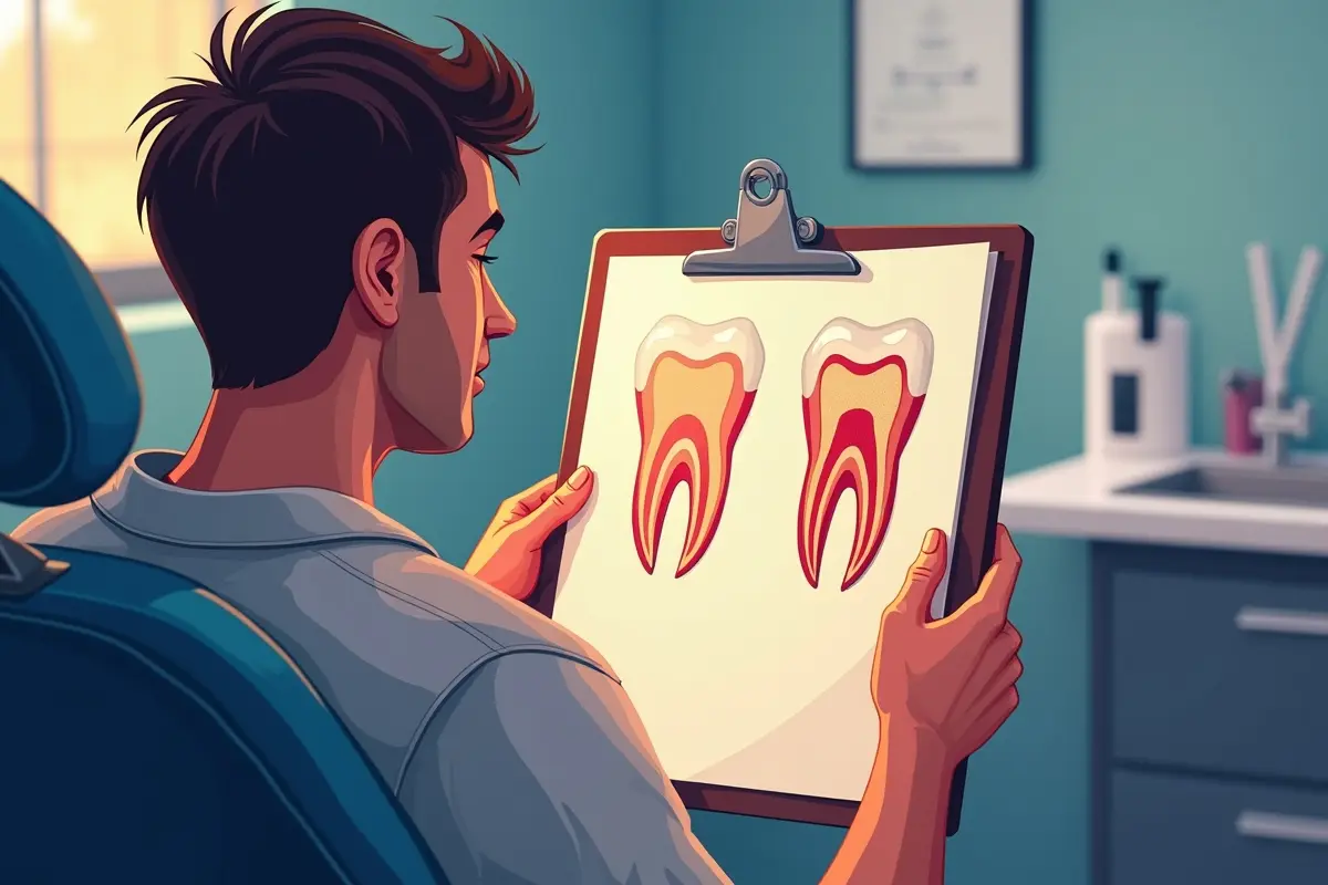 patient comparing root canal treatment and tooth extraction options